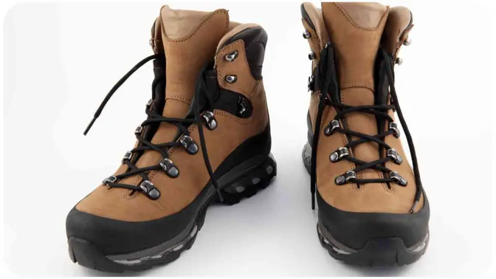 a pair of brown hiking boots on a white background