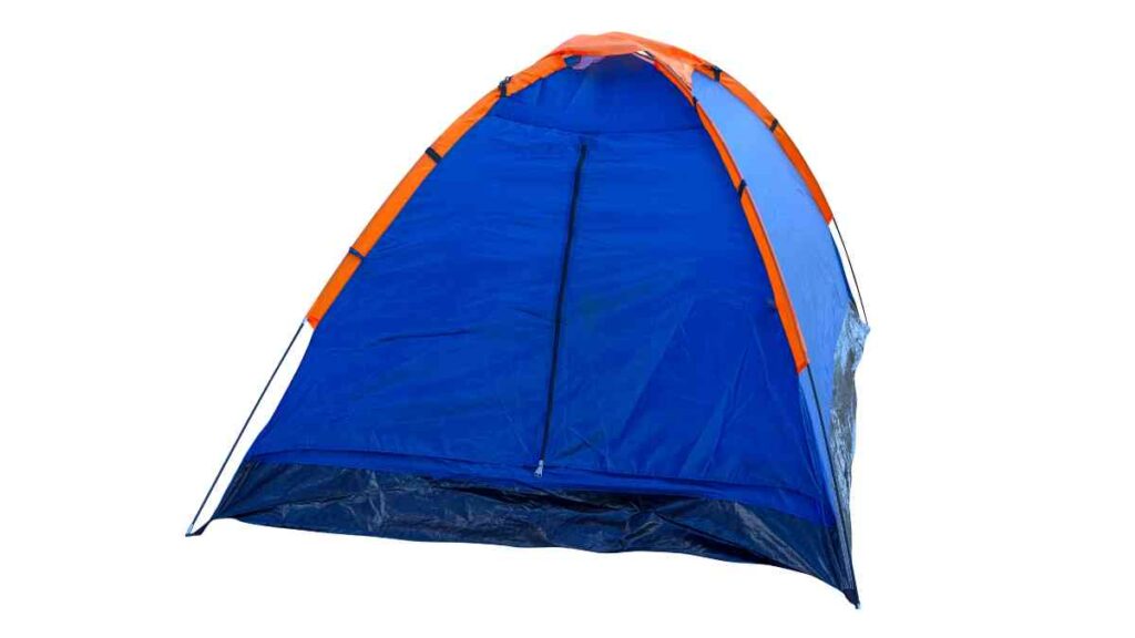 a blue and orange tent on a white background